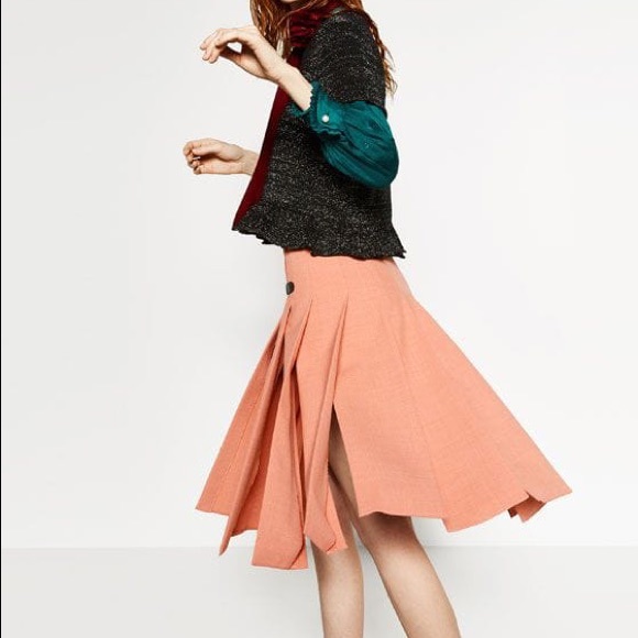 NWT Zara Pink Accordion Box Pleated Midi Skirt - Picture 3 of 8